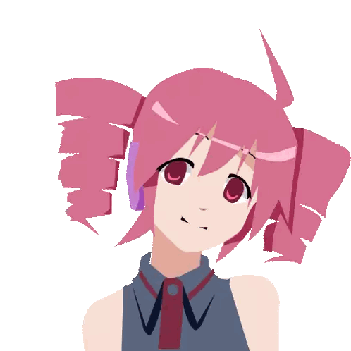 A Girl With Pink Hair And Red Eyes Is Wearing A Blue Shirt And Red Tie Sticker