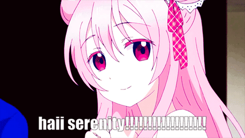 A Girl With Pink Hair And Red Eyes Says Haii Serenity ! GIF