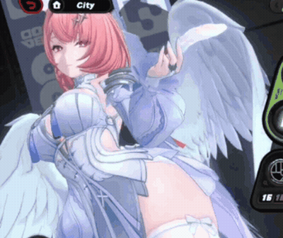 A Girl With Pink Hair And White Wings Is In A Video Game GIF