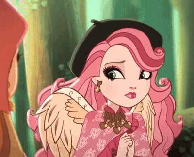 A Girl With Pink Hair And Wings Is Wearing A Beret GIF