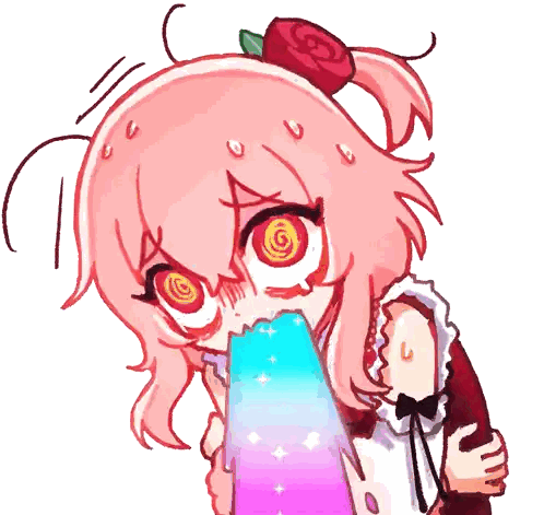A Girl With Pink Hair Has A Rose In Her Hair And A Rainbow In Her Mouth Sticker