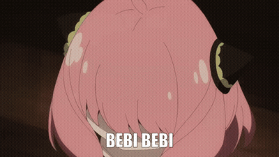A Girl With Pink Hair Has A Star In Her Eyes And The Words " Bebi Bebi " Next To Her GIF