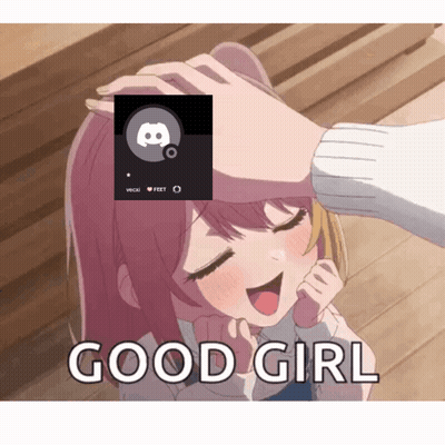 A Girl With Pink Hair Is Being Patted On The Forehead By A Person With A Discord Icon On It GIF