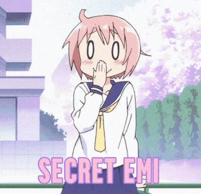 A Girl With Pink Hair Is Covering Her Mouth With Her Hand And The Words Secret Emi Are Visible GIF