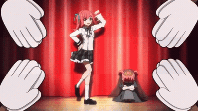 A Girl With Pink Hair Is Dancing On A Stage Surrounded By White Hands GIF