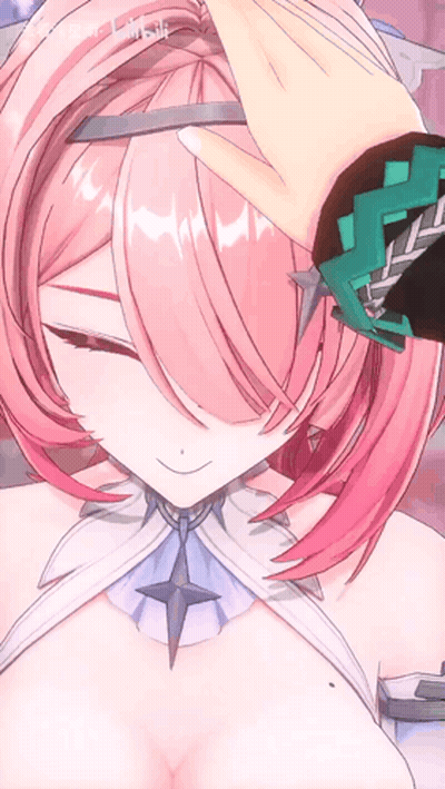 A Girl With Pink Hair Is Getting Her Hair Cut By A Person GIF