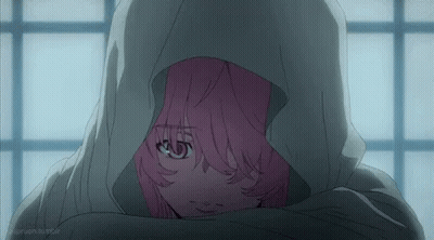A Girl With Pink Hair Is Hiding Behind A Blanket . GIF