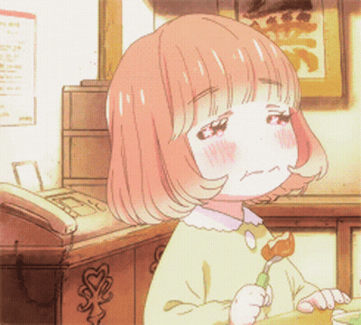 A Girl With Pink Hair Is Holding A Fork GIF