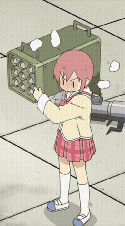 A Girl With Pink Hair Is Holding A Green Box With A Handle GIF