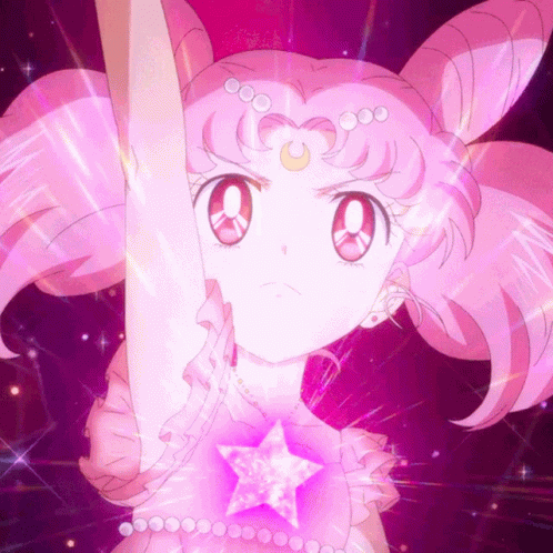 A Girl With Pink Hair Is Holding A Pink Star GIF