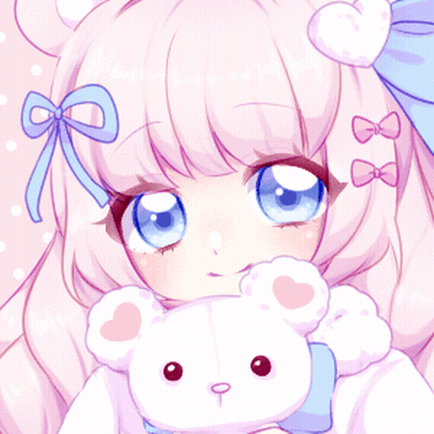 A Girl With Pink Hair Is Holding A Teddy Bear GIF