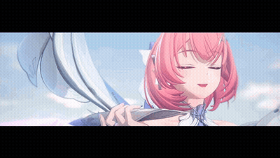 A Girl With Pink Hair Is Holding A White Feather And Smiling GIF