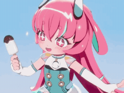 A Girl With Pink Hair Is Holding An Ice Cream Bar GIF