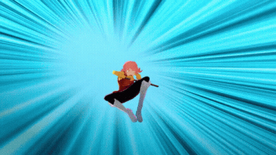 A Girl With Pink Hair Is Jumping In The Air With A Blue Background GIF