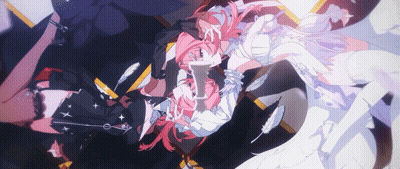 A Girl With Pink Hair Is Laying Down With A Man GIF