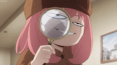 A Girl With Pink Hair Is Looking Through A Magnifying Glass And Smiling GIF