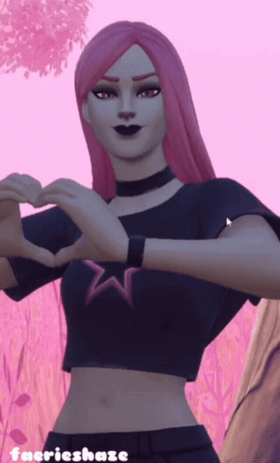 A Girl With Pink Hair Is Making A Heart Shape With Her Hands .. GIF