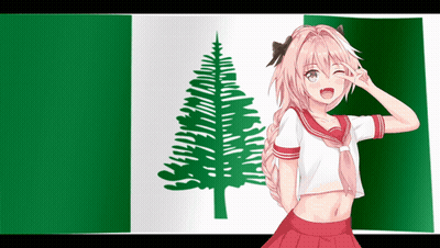 A Girl With Pink Hair Is Saluting In Front Of A Flag GIF