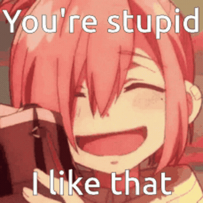 A Girl With Pink Hair Is Smiling And Says `` You 'Re Stupid I Like That '' GIF