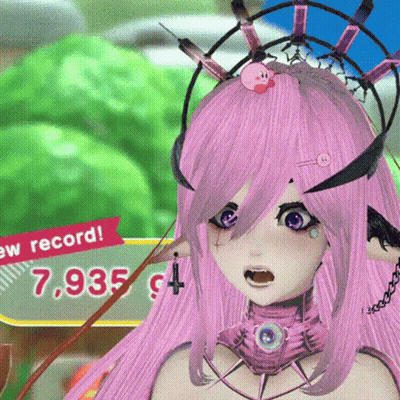 A Girl With Pink Hair Is Standing In Front Of A Sign That Says ' New Record ' GIF