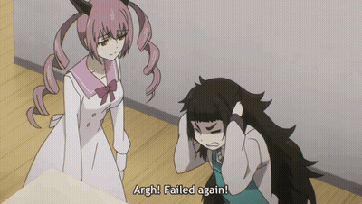 A Girl With Pink Hair Is Standing Next To A Girl With Black Hair And Says " Argh Failed Again " GIF