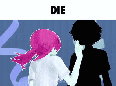 A Girl With Pink Hair Is Standing Next To A Silhouette GIF