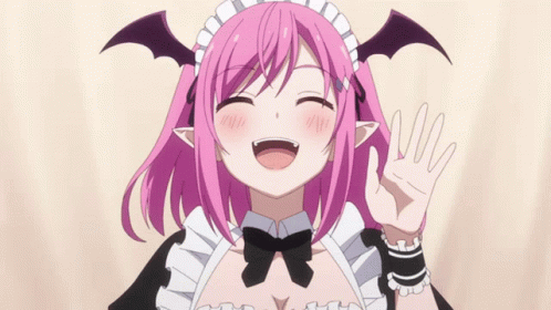 A Girl With Pink Hair Is Wearing A Maid Costume GIF