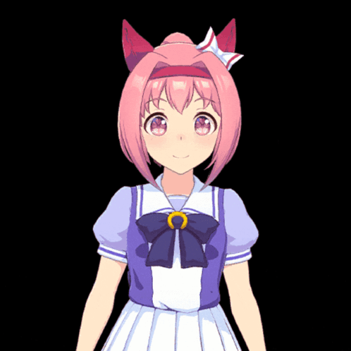 A Girl With Pink Hair Is Wearing A Purple Dress With A Bow GIF