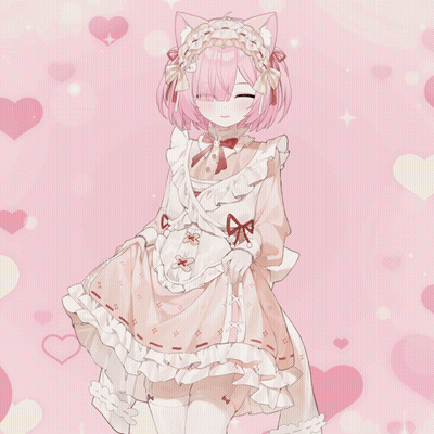 A Girl With Pink Hair Is Wearing A White Dress With Ruffles GIF