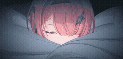 A Girl With Pink Hair Is Wrapped In A Blue Blanket GIF