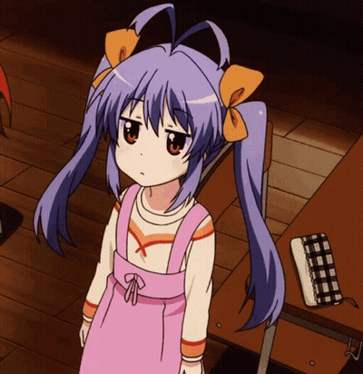 A Girl With Purple Hair And A Bow In Her Hair GIF