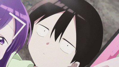 A Girl With Purple Hair And A Boy With Black Hair GIF