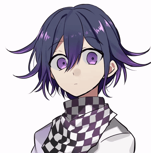 A Girl With Purple Hair And A Checkered Scarf GIF