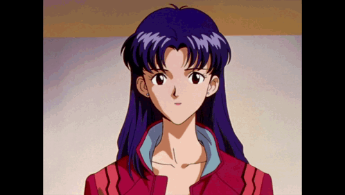 A Girl With Purple Hair And A Red Jacket GIF