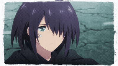 A Girl With Purple Hair And Blue Eyes Has A Bandage On Her Eye GIF