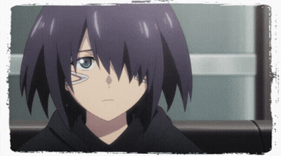 A Girl With Purple Hair And Blue Eyes Has A Scar On Her Face GIF