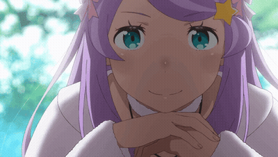 A Girl With Purple Hair And Blue Eyes Has A Star On Her Head GIF