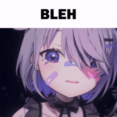 A Girl With Purple Hair And Blue Eyes Has Bleh Written Below Her GIF