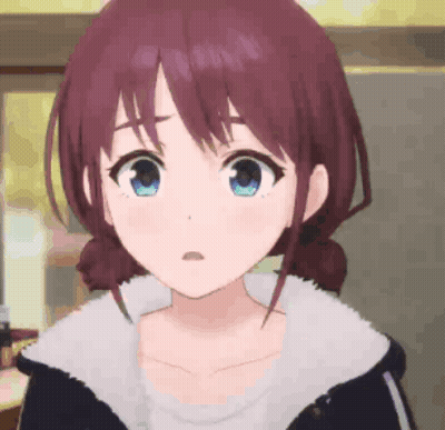A Girl With Purple Hair And Blue Eyes Is Wearing A Jacket . GIF