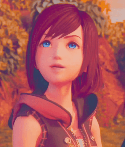 A Girl With Purple Hair And Blue Eyes Is Wearing A Plaid Vest GIF