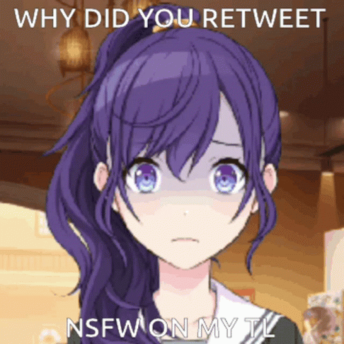 A Girl With Purple Hair And Blue Eyes Says Why Did You Retweet GIF