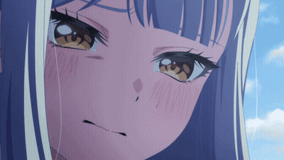 A Girl With Purple Hair And Brown Eyes Is Crying GIF