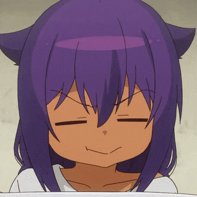 A Girl With Purple Hair And Cat Ears Is Making A Funny Face GIF