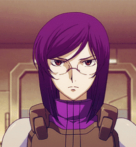 A Girl With Purple Hair And Glasses Is Wearing A Brown Vest GIF