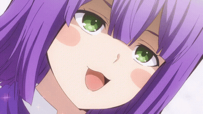 A Girl With Purple Hair And Green Eyes Making A Funny Face GIF