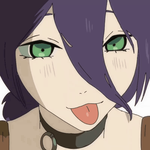 A Girl With Purple Hair And Green Eyes Sticking Out Her Tongue GIF