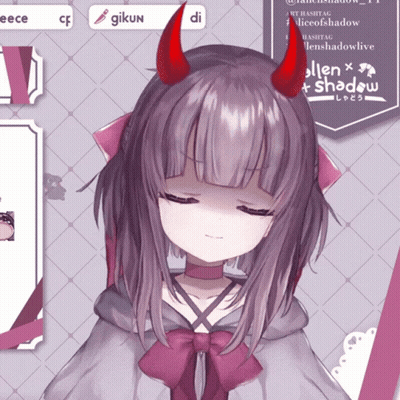 A Girl With Purple Hair And Red Horns Is Standing In Front Of A Sign That Says Glikun GIF