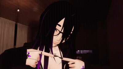 A Girl With Purple Hair Has A Tattoo On Her Chest That Says ' I Love You ' On It GIF