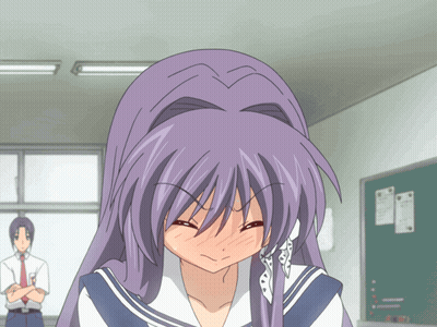 A Girl With Purple Hair Has Her Eyes Closed GIF