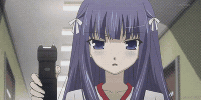 A Girl With Purple Hair Holds A Flashlight In Her Hand GIF